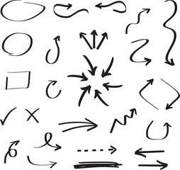 Hand drawn arrow vector icons set. sketch arrow design for business plan and education, Isolate on white background.