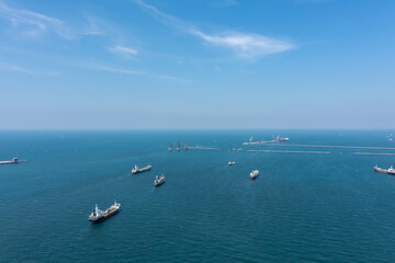 Aerial top view of Oil, Chemical LPG tanker ship Oversea transportation, Import-Export Business....