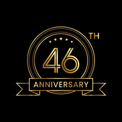 46th Anniversary Template design with golden text and ribbon. Logo Vector Template