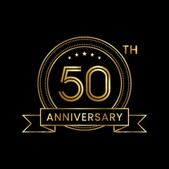 50th Anniversary Template design with golden text and ribbon. Logo Vector Template