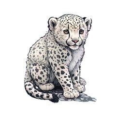 snow leopard cub in the wilderness illustration on isolated background