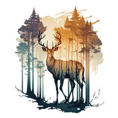 deer standing proud in the wilderness illustration