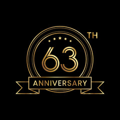 63th Anniversary Template design with golden text and ribbon. Logo Vector Template