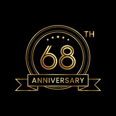 68th Anniversary Template design with golden text and ribbon. Logo Vector Template