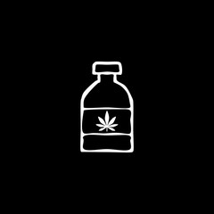 Medical bottle with marijuana or cannabis leaf icon isolated on black background.