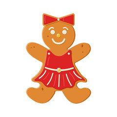 Obraz premium Gingerbread biscuit cookie decorated with colored icing in shape of girl