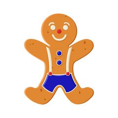 Gingerbread biscuit cookie decorated with colored icing in shape of man