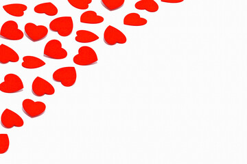 Minimal love, Valentine's Day idea. Seamless pattern of red hearts on white background. Copy space.