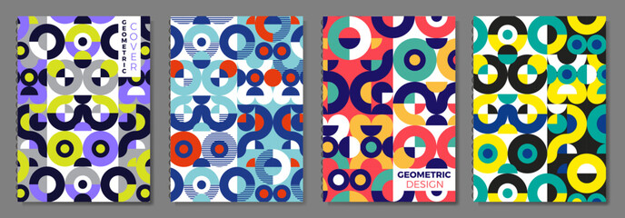 Geometric abstract retro Covers set in Bauhaus style. Geometric patterns.