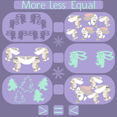 count the funny rabbits in the picture and put a sign greater than, less than or equal