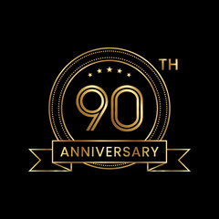 90th Anniversary Template design with golden text and ribbon. Logo Vector Template