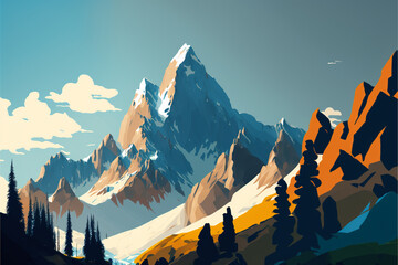 mountain landscape with trees in winter and snow. Generative Ai