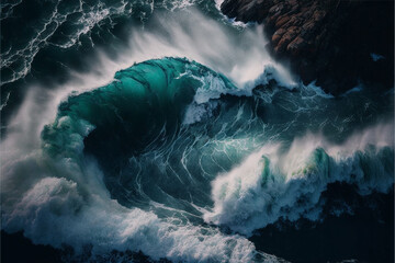 stormy waves, storm on the sea. Generative AI