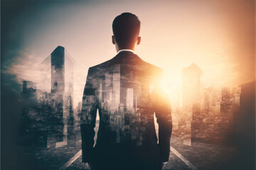 Fototapeta premium businessman and cityscape.Generative AI