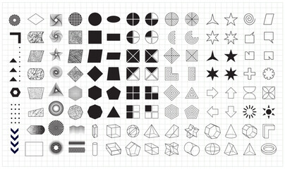 Fototapeta premium Set of geometric shapes template, Mega Collection of Memphis design elements. A trendy abstract design element and shapes with a dispersion effect.