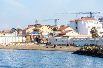 Top view of a beautiful small beach in Algiers city. Vacation concept.