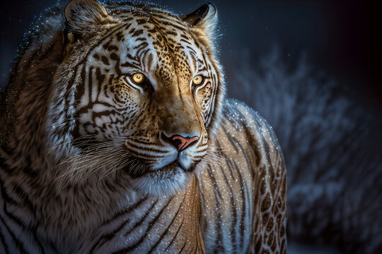 Сlose-up portrait of mystical tiger. Abstract wildlife background. Digital artwork	
