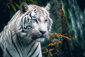 Generative AI illustration of white tiger in forest