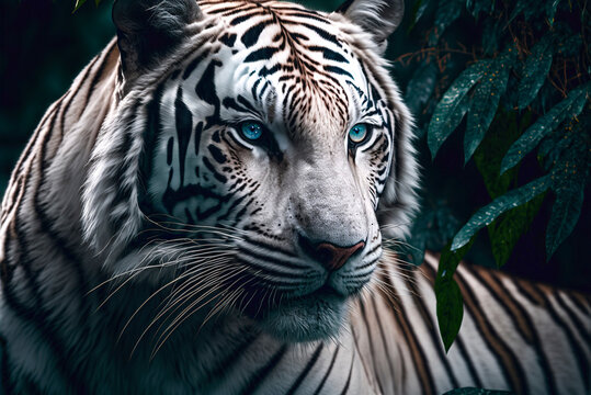 Generative AI illustration of white tiger in forest