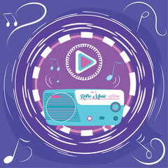 Retro colored music concept background with radio Vector