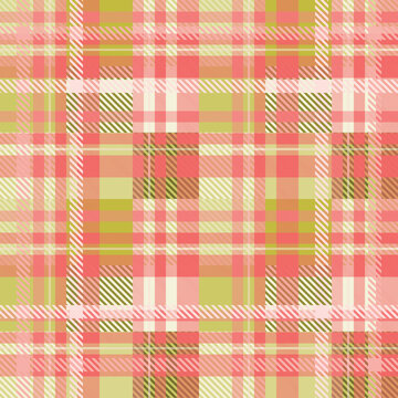 Seamless tartan plaid pattern in Peach Pink and and Green Color.
