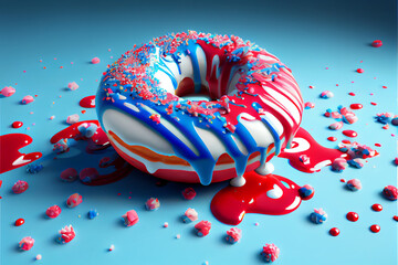 Red, White, and Blue Doughnuts with Glaze. Generative ai