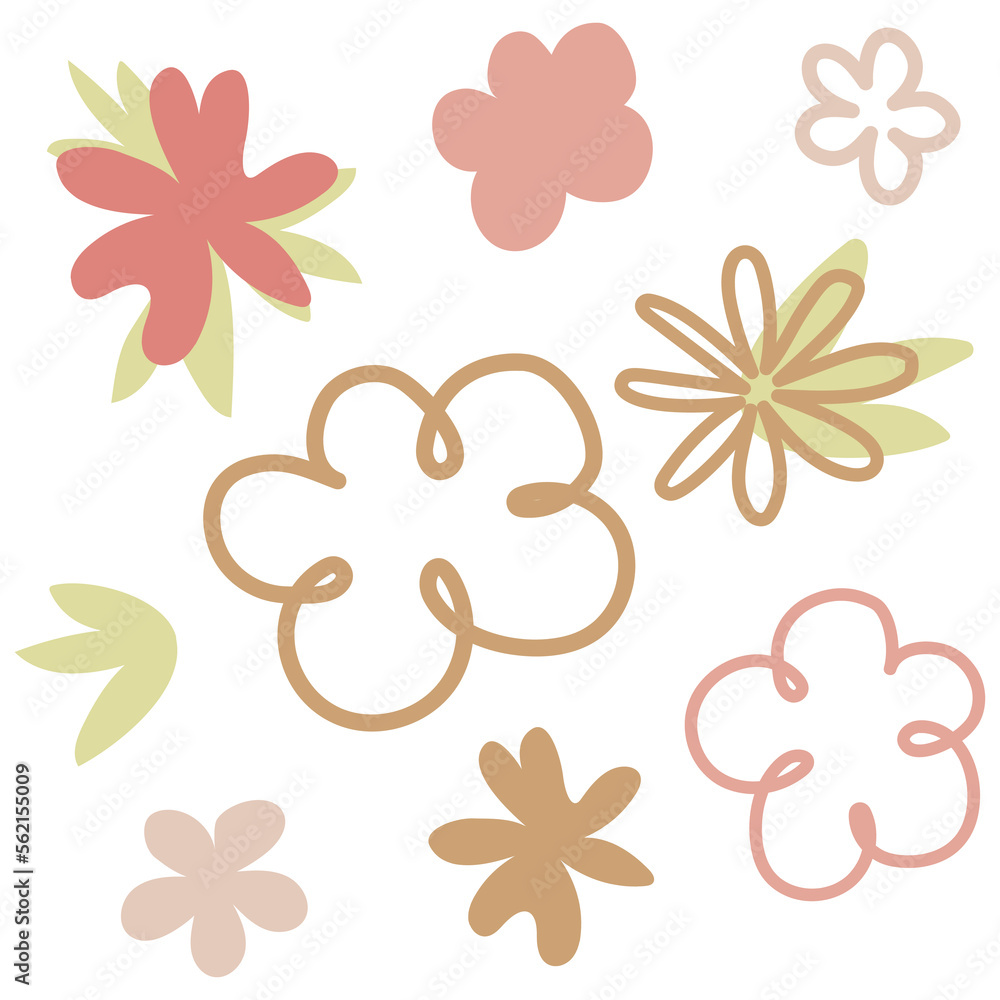 Poster a set of flowers drawn in doodle style to create a pattern
