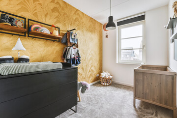 Interior of sunlit nursery at home