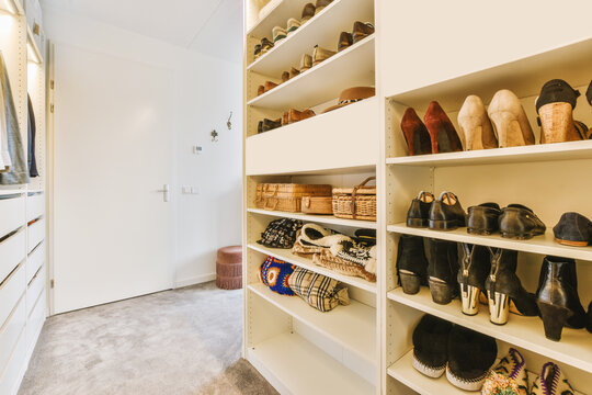 Shelves with shoes and bags