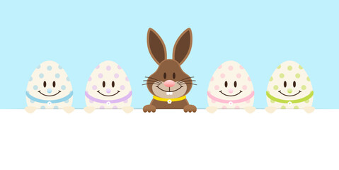Osterhase & 4 Ostereier Banner Horizontal Himmel