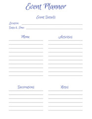 Event Planner Template. Laconic minimalis notepad page design. Vector illustration
