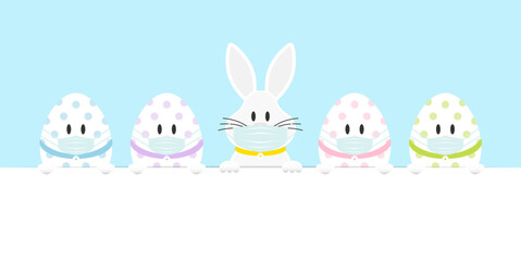 Weißer Osterhase & 4 Ostereier Maske Banner Horizontal Himmel