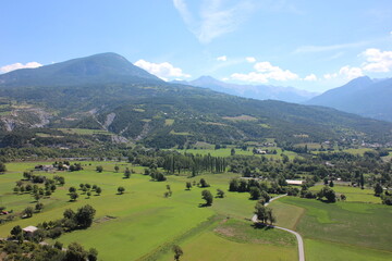 Beautiful panoramic view over a valley in the French Alps in the Hautes-Alpes.