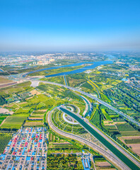 Aerial photography of the Main Canal of the Central Route of the South-to-North Water Diversion Project in Shijiazhuang City, Hebei Province, China