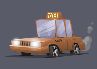 Yellow cartoon taxi, vector drawing