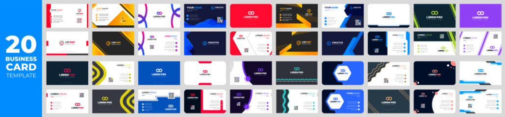 Fototapeta na wymiar set of 20 mega Collection of double side business card vector templates. mega business card design bundle. business card set. business card bundle.