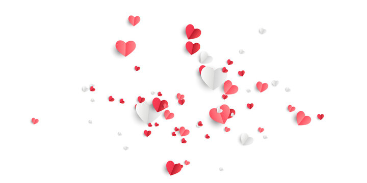 Valentines hearts postcard. Paper flying elements on transparent background. Vector symbols of love in shape of heart for Happy Women's, Mother's, Valentine's Day, birthday greeting card design. PNG	