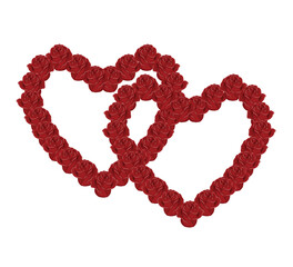 Pair of rose hearts, romantic frame. Vector illustration isolated on white background.