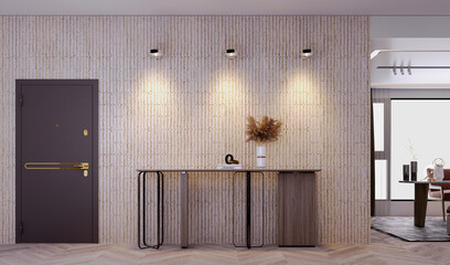 3d rendering,3d illustration, Interior Scene and  Mockup,living decorated with sofa, armchair, sideboard.