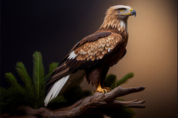 Eagle sit on branch. Generative AI Art.