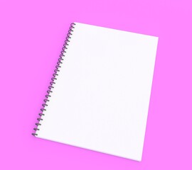 Mockup blank paper notebook or notepad on purple background. 3d rendering.