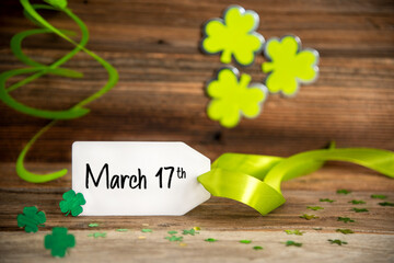 Saint Patrick's Day Decoration, Label With English Text March 17th