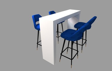 Bar blue bistro chair and table. 3d rendering.  
