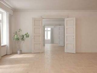 Fototapeta premium White empty room. Scandinavian interior design. 3D illustration