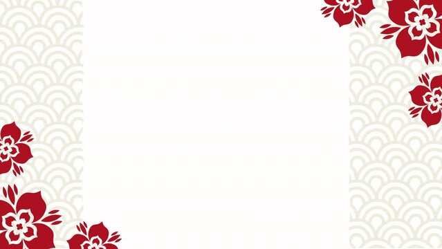asian red flowers in corners animation