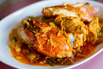 Stir-Fried Crab in Curry Powder, yellow curry, Asian Food, Thai food.