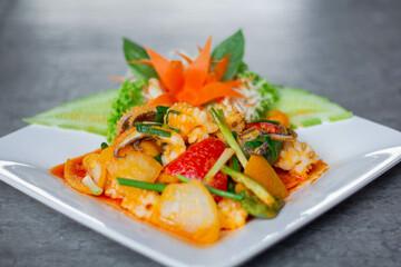 Stir Fried Squid with Salted Eggs, Thai Food