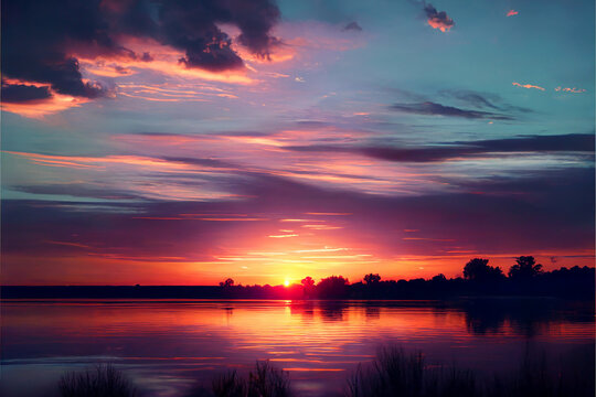 sunset over the river