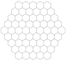 Hexagon from smal hexagons. Transparent background, black strokes. (PNG image)