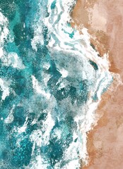 Boho Sea Beach with Waves Print. Abstract Background. Bohemian printable wall art, boho poster, pastel abstract art, landscape drawing, sea painting. Hand Drawn Effect - 562162420